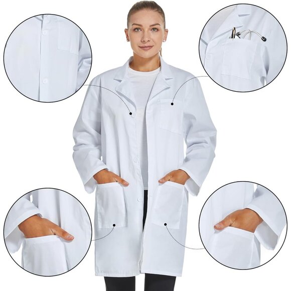 Professional Lab Coat for Women Long Sleeve, White, Unisex - Picture 4 of 5